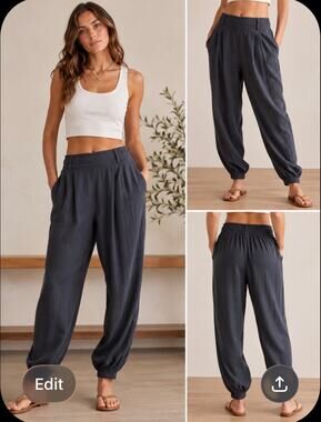 Free People Textured PullOn Tapered Pants Charcoal Gray balloon leg boho medium